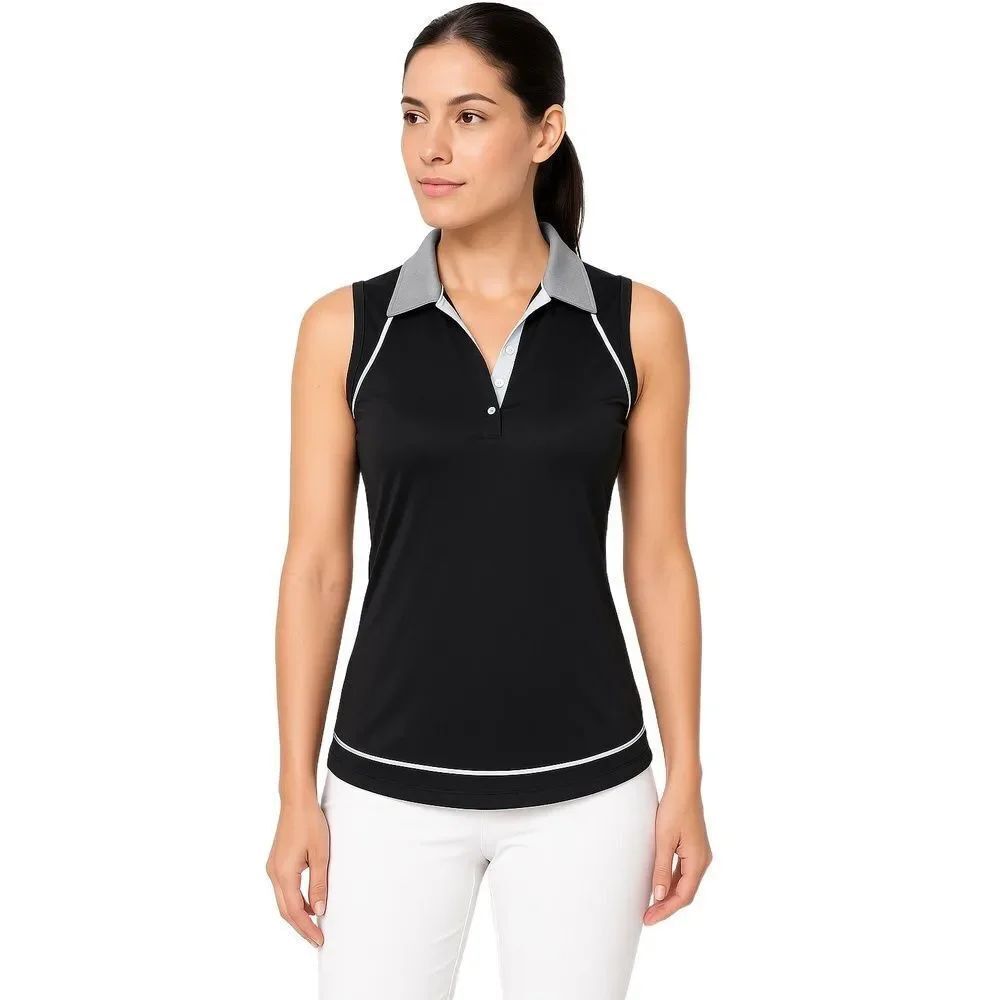 NWT Lady Hagan Black Twilight Rib Collar Sporty Sleeveless Polo Shirt Womens XS